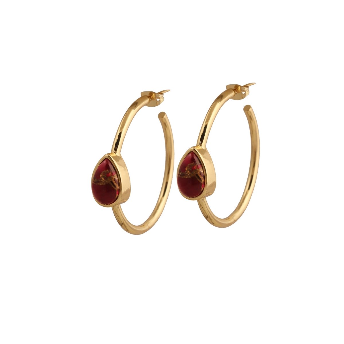 Natural Green Aventurine Hoop Earrings, Gold Plated Jewelry CE-1019