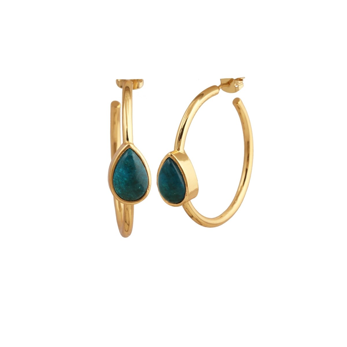 Natural Green Aventurine Hoop Earrings, Gold Plated Jewelry CE-1019