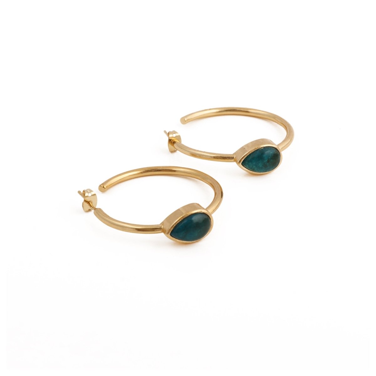Natural Green Aventurine Hoop Earrings, Gold Plated Jewelry CE-1019
