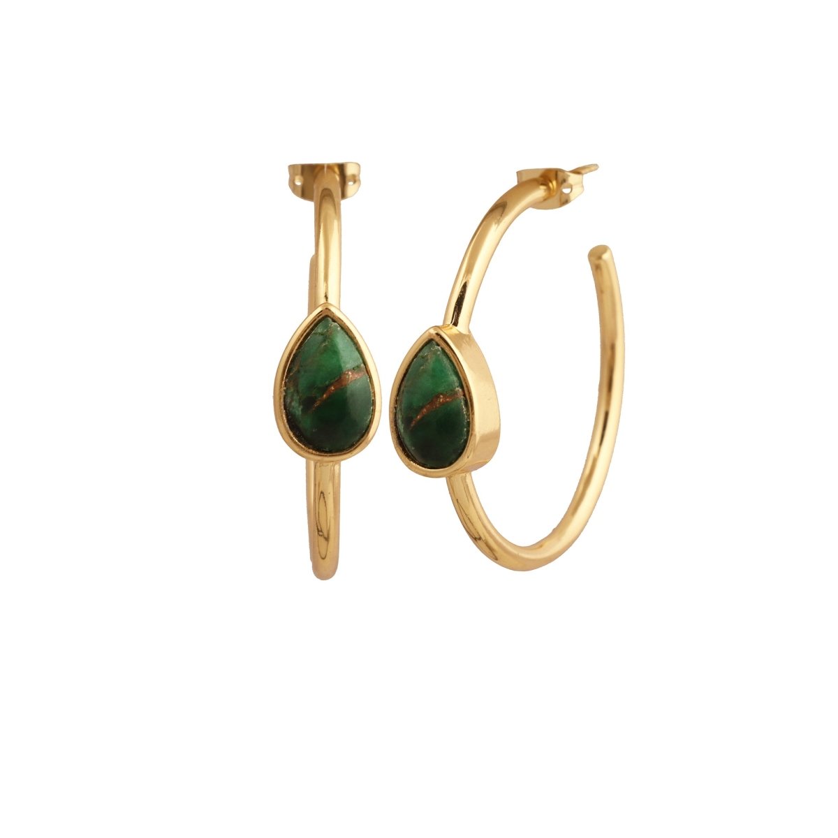Natural Green Aventurine Hoop Earrings, Gold Plated Jewelry CE-1019