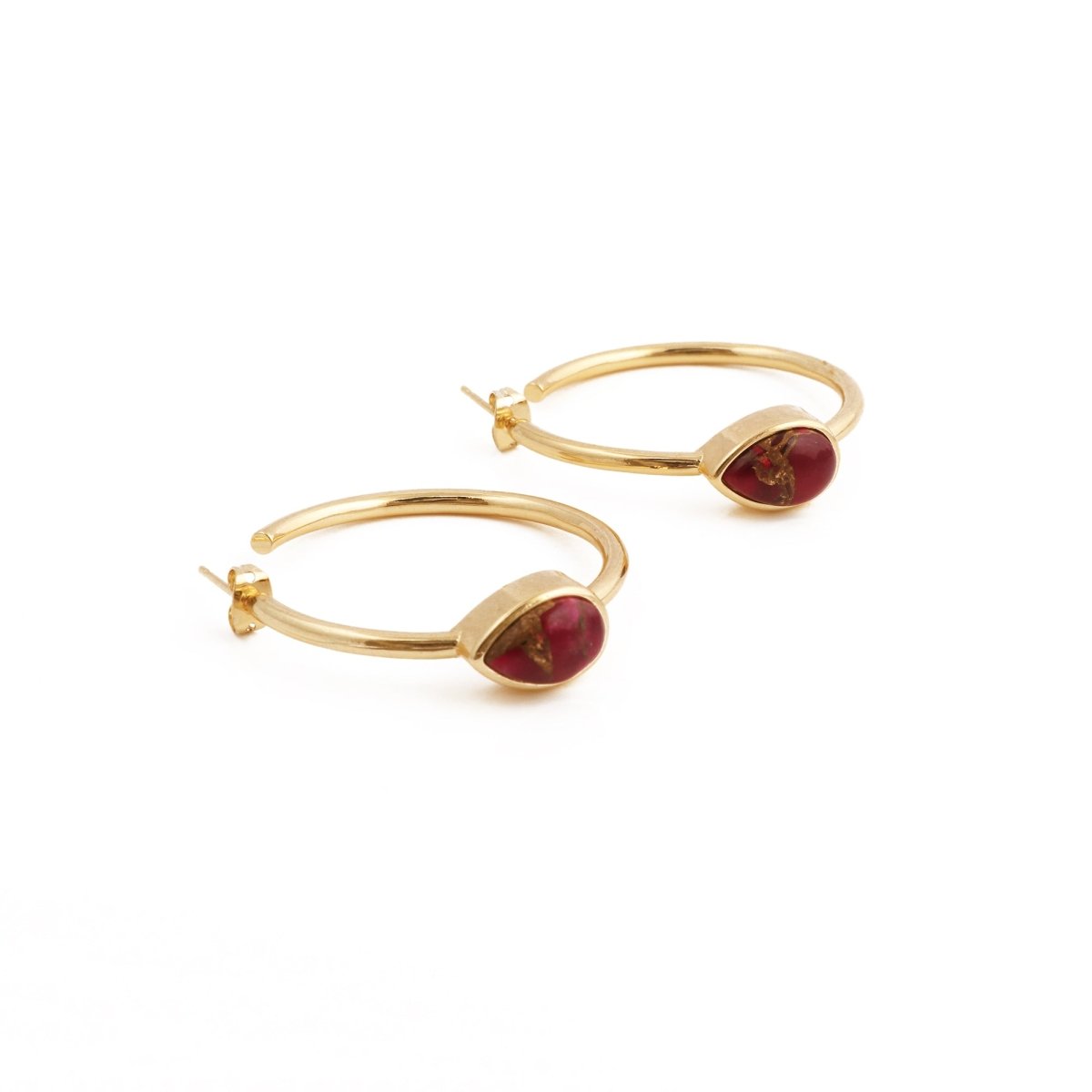 Natural Green Aventurine Hoop Earrings, Gold Plated Jewelry CE-1019