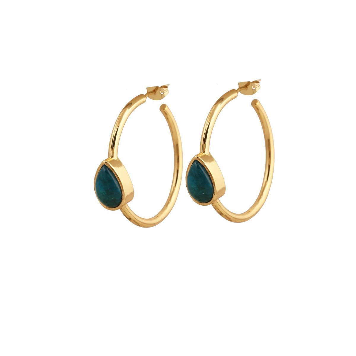 Natural Green Aventurine Hoop Earrings, Gold Plated Jewelry CE-1019