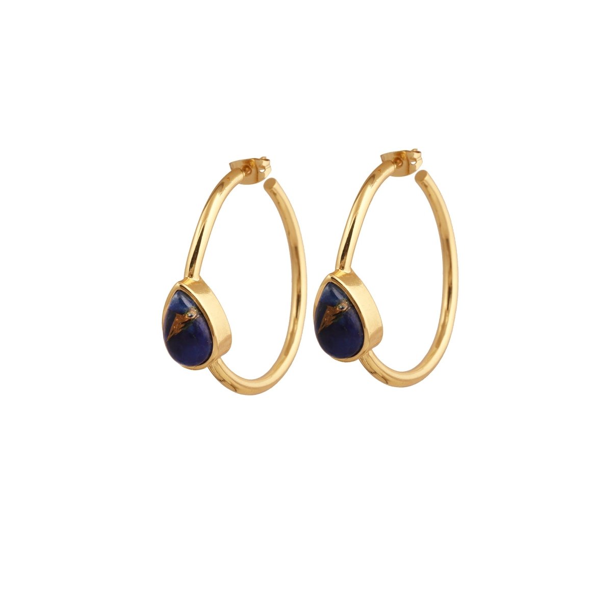Natural Green Aventurine Hoop Earrings, Gold Plated Jewelry CE-1019