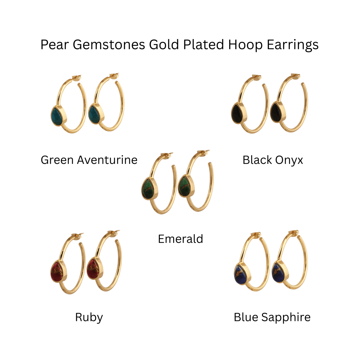 Natural Green Aventurine Hoop Earrings, Gold Plated Jewelry CE-1019