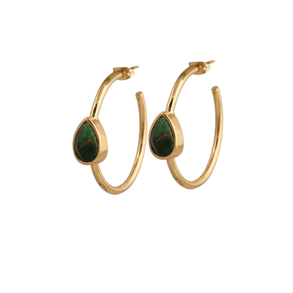 Natural Green Aventurine Hoop Earrings, Gold Plated Jewelry CE-1019