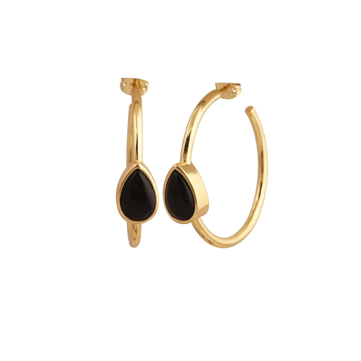 Natural Green Aventurine Hoop Earrings, Gold Plated Jewelry CE-1019