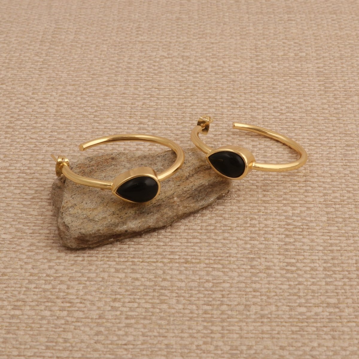 Natural Green Aventurine Hoop Earrings, Gold Plated Jewelry CE-1019
