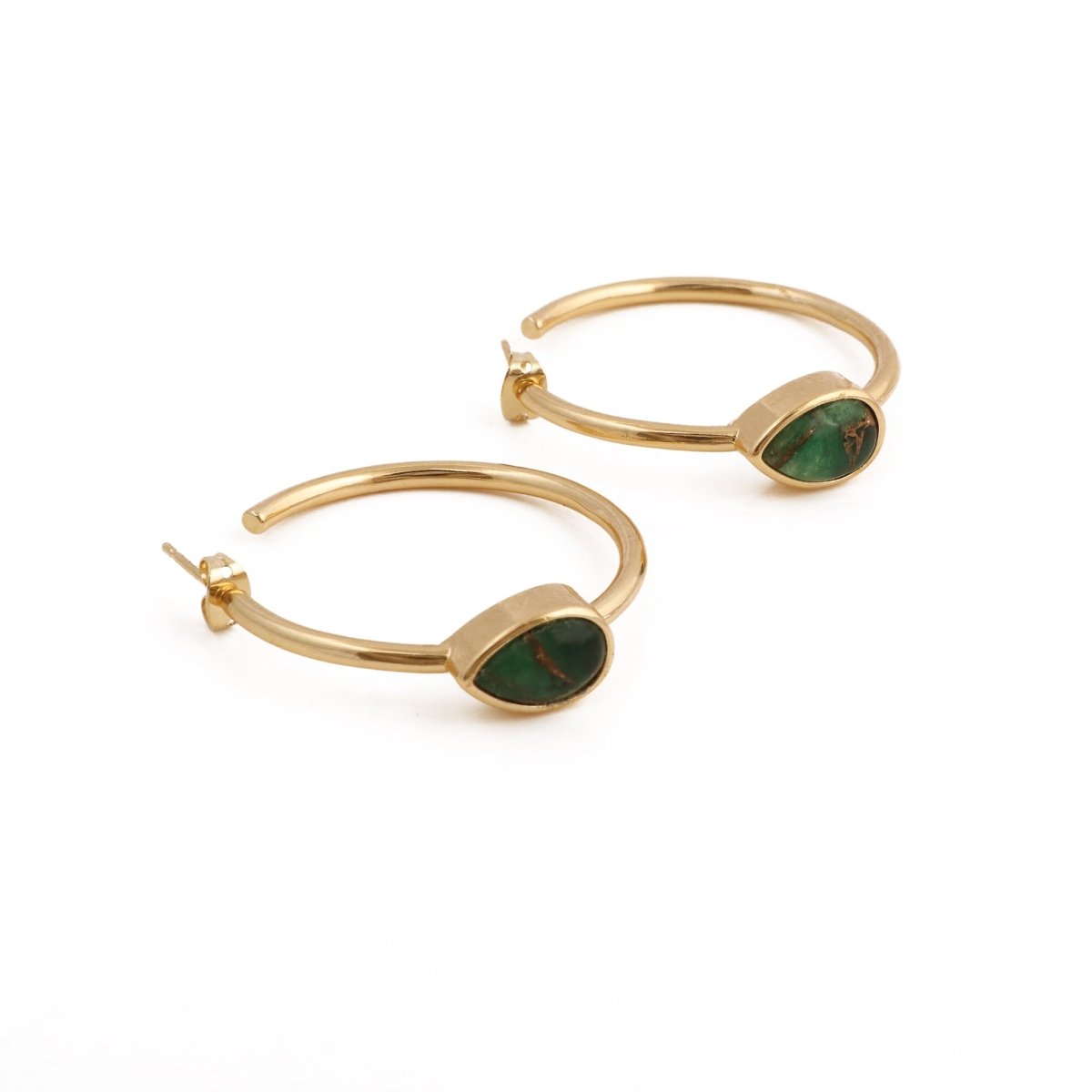 Natural Green Aventurine Hoop Earrings, Gold Plated Jewelry CE-1019