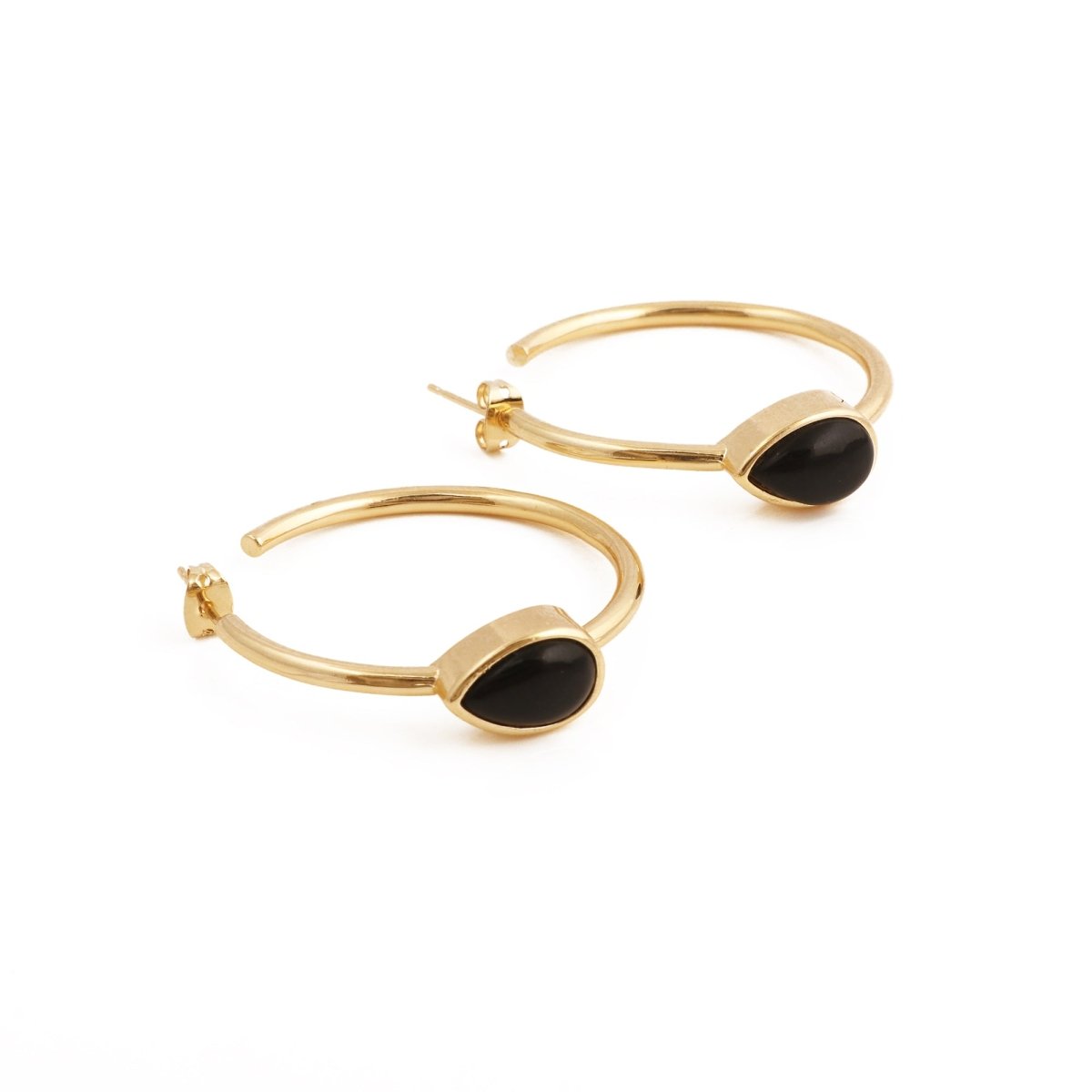 Natural Green Aventurine Hoop Earrings, Gold Plated Jewelry CE-1019