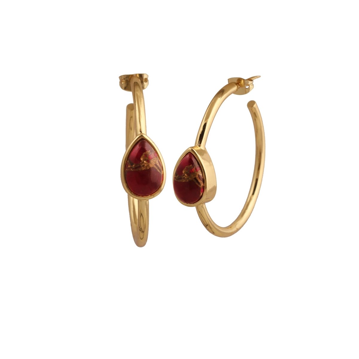 Natural Green Aventurine Hoop Earrings, Gold Plated Jewelry CE-1019