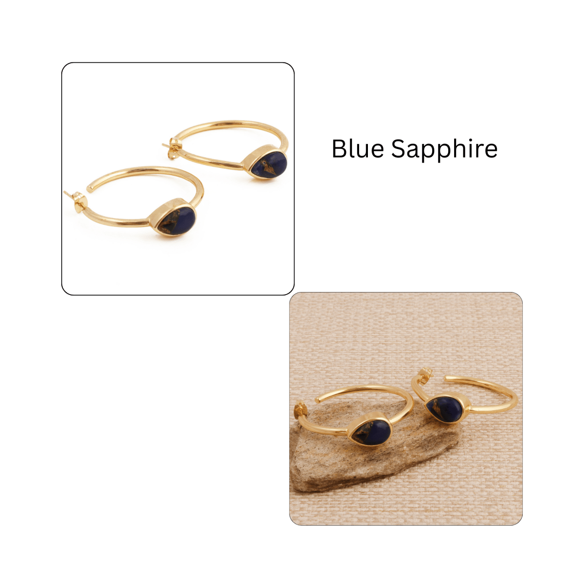 Natural Green Aventurine Hoop Earrings, Gold Plated Jewelry CE-1019 Blue Sapphire