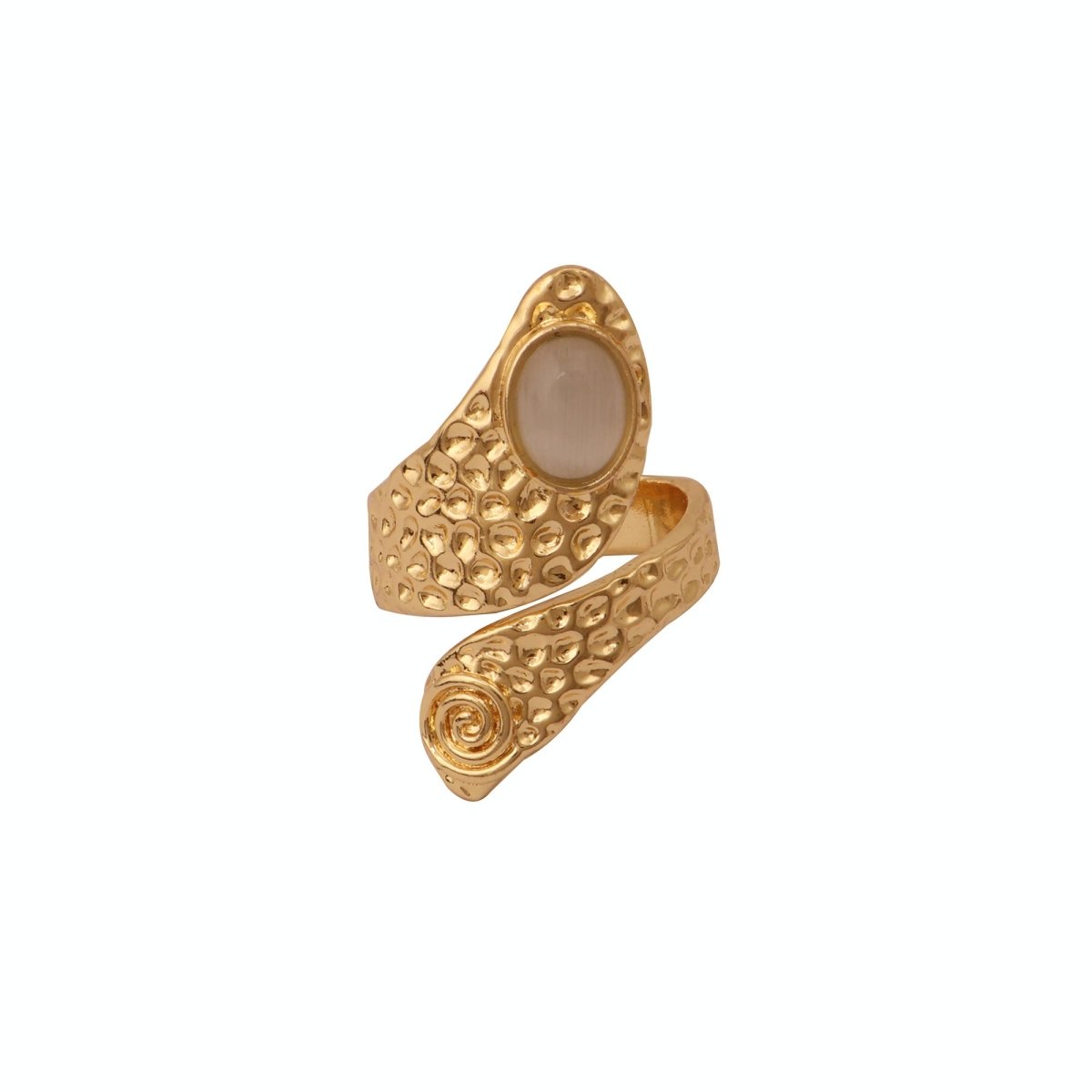 Natural Green Onyx Gemstone Hammered Design Gold Plated Rings CR - 1015