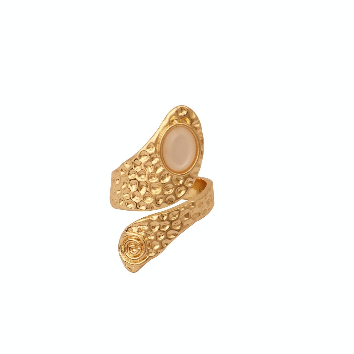 Natural Green Onyx Gemstone Hammered Design Gold Plated Rings CR - 1015