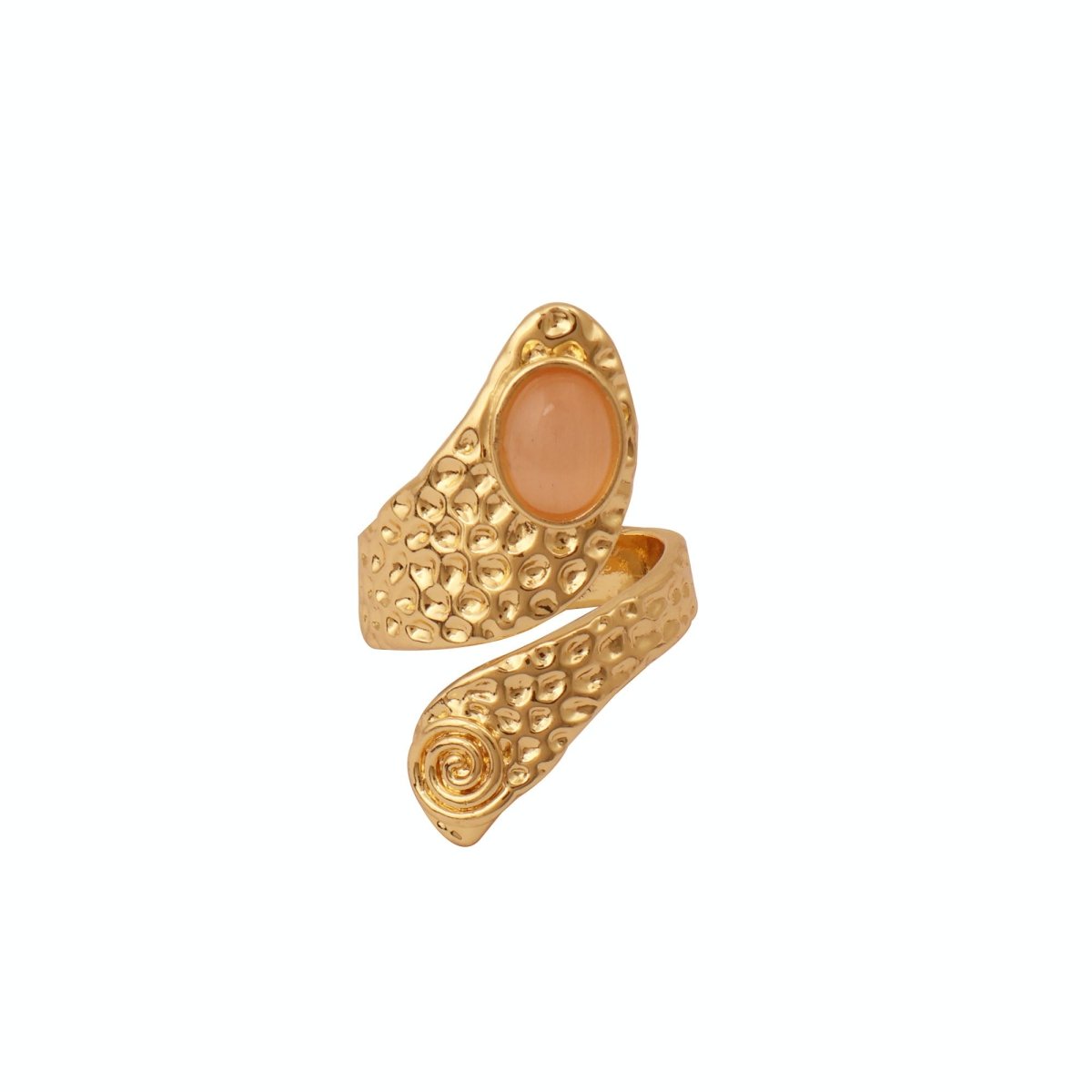 Natural Green Onyx Gemstone Hammered Design Gold Plated Rings CR - 1015