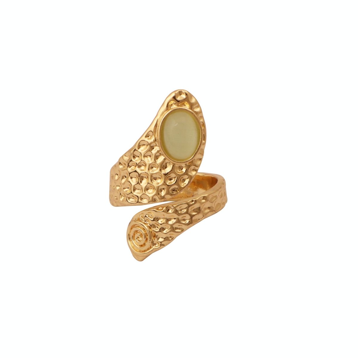 Natural Green Onyx Gemstone Hammered Design Gold Plated Rings CR - 1015
