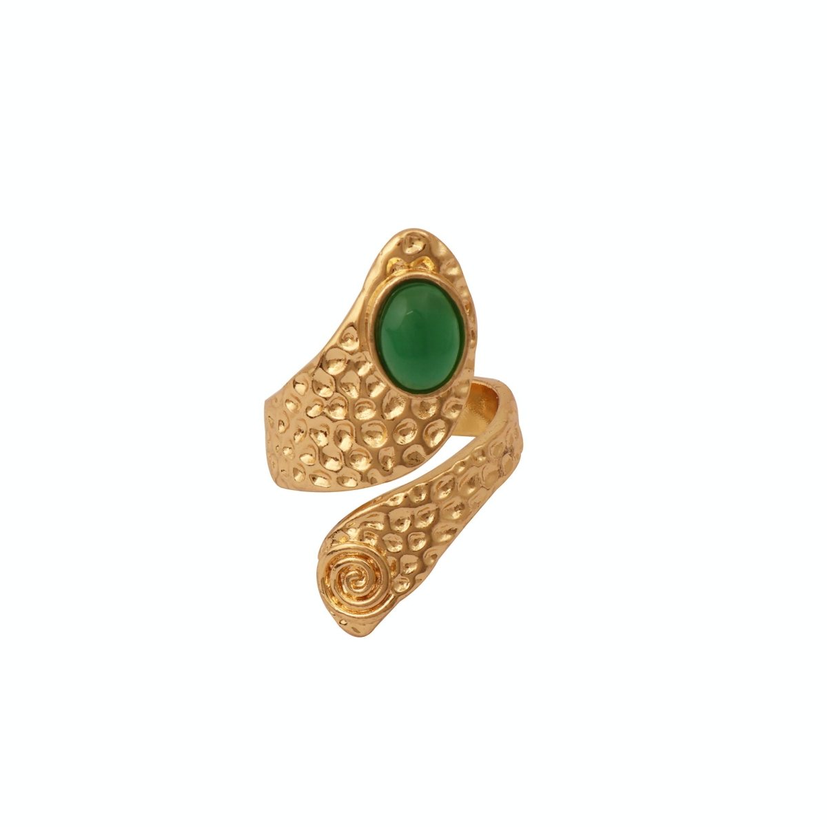 Natural Green Onyx Gemstone Hammered Design Gold Plated Rings CR - 1015