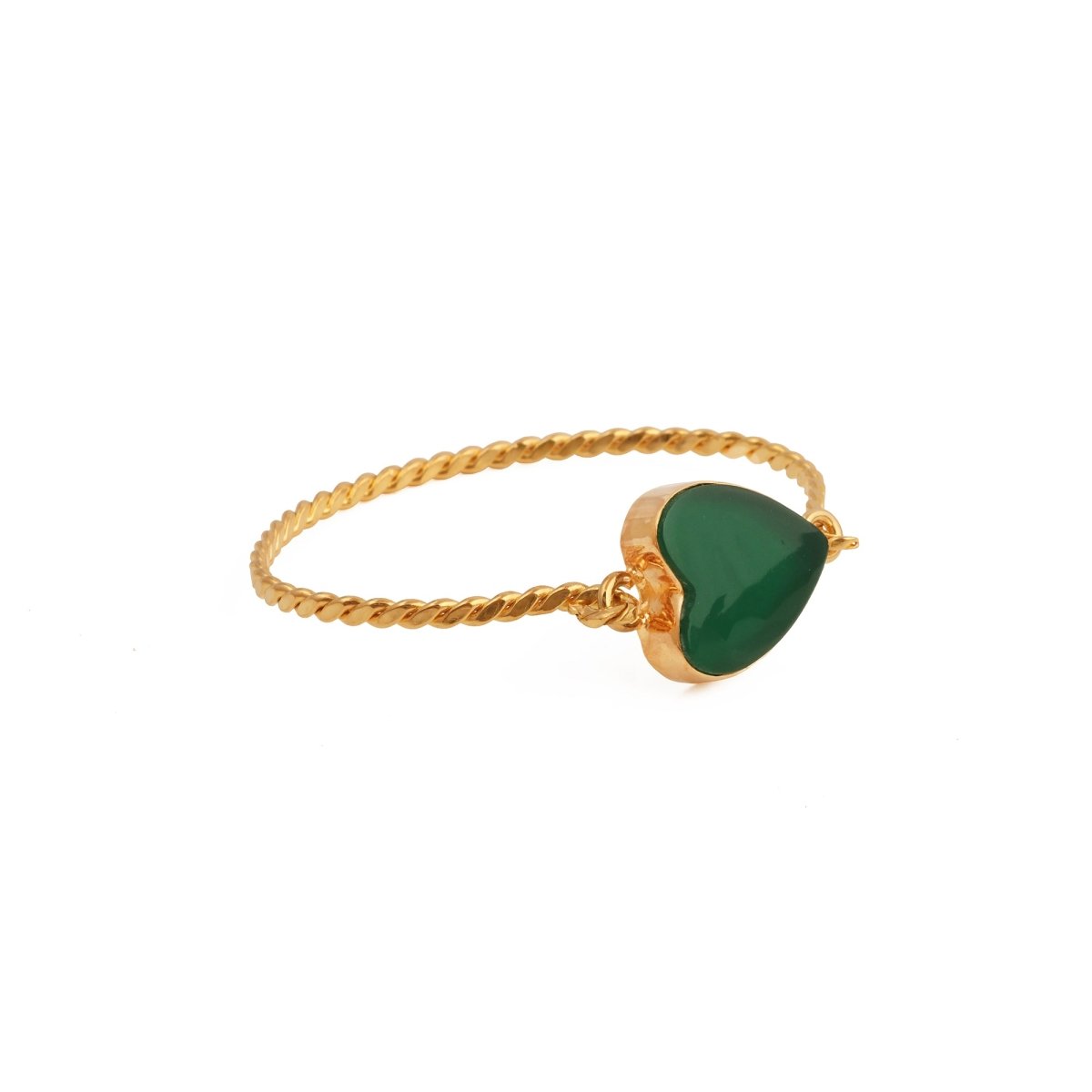 Natural Green Onyx Heart Shape Stone, Twisted Gold - Plated Bangle 5050