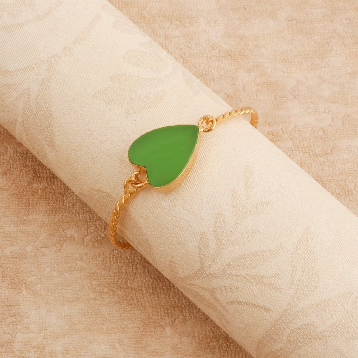 Natural Green Onyx Heart Shape Stone, Twisted Gold - Plated Bangle 5050