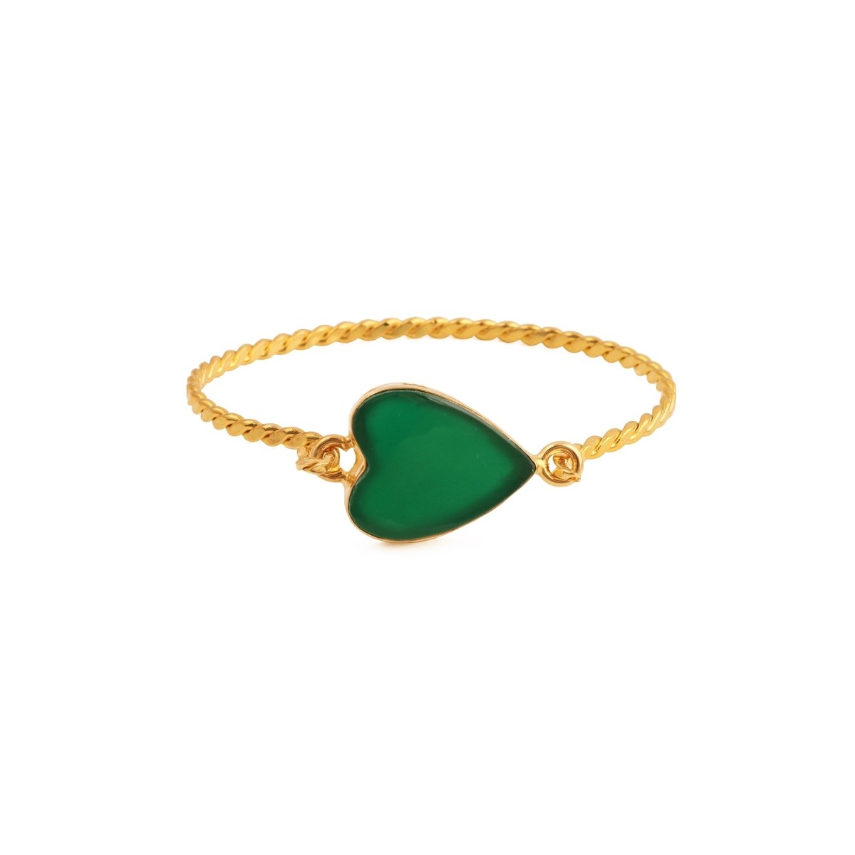 Natural Green Onyx Heart Shape Stone, Twisted Gold - Plated Bangle 5050