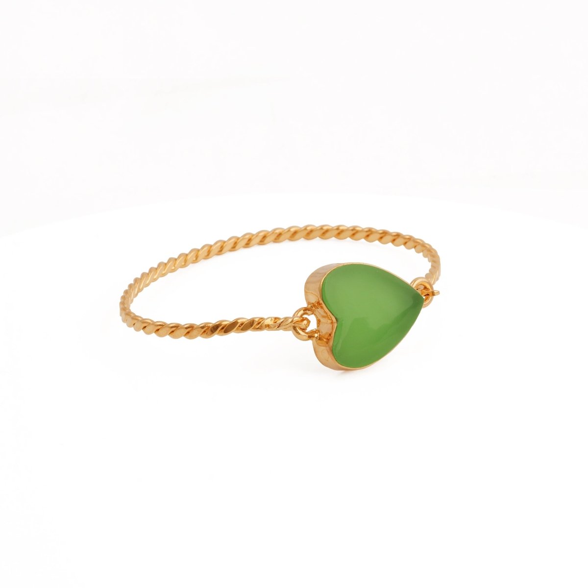 Natural Green Onyx Heart Shape Stone, Twisted Gold - Plated Bangle 5050