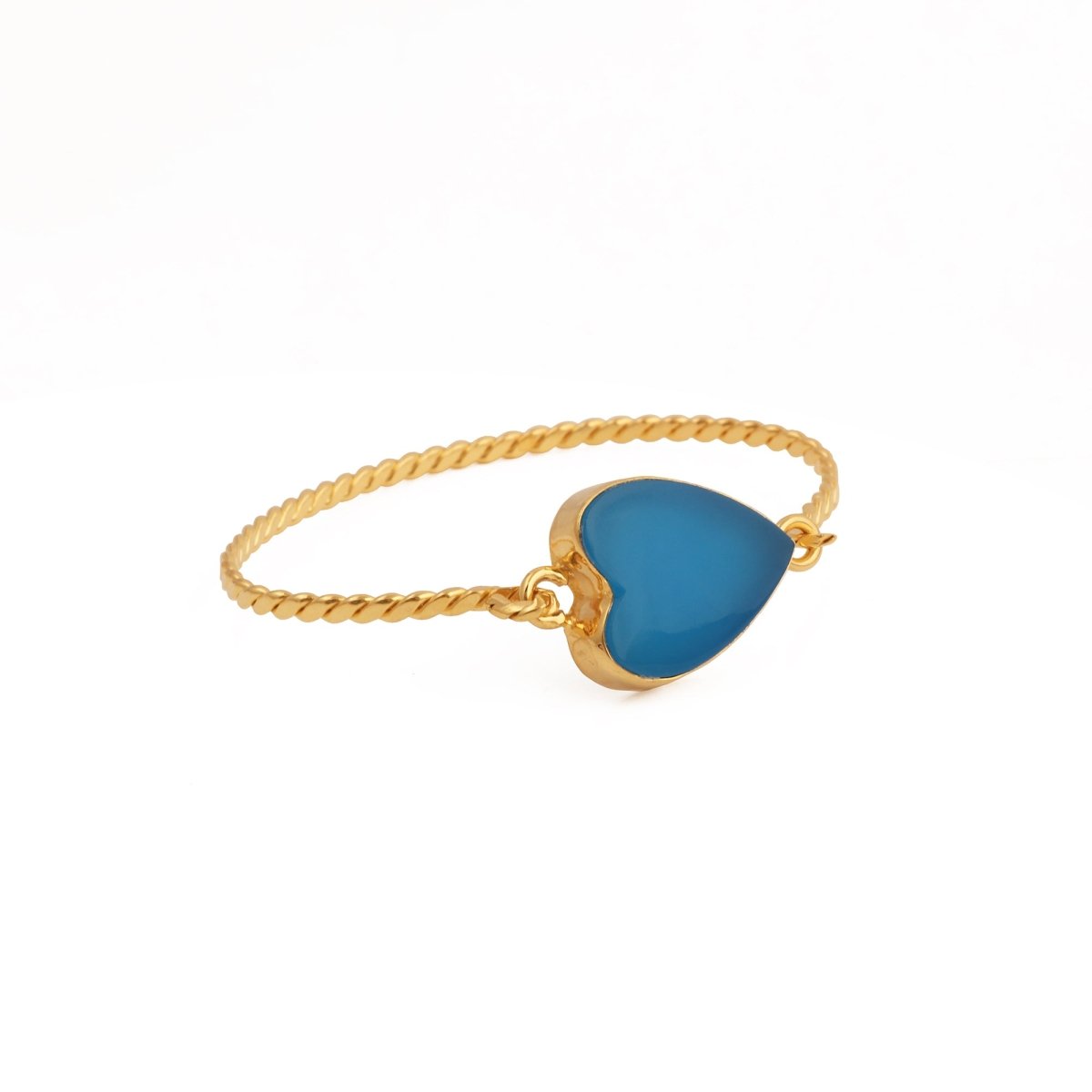 Natural Green Onyx Heart Shape Stone, Twisted Gold - Plated Bangle 5050