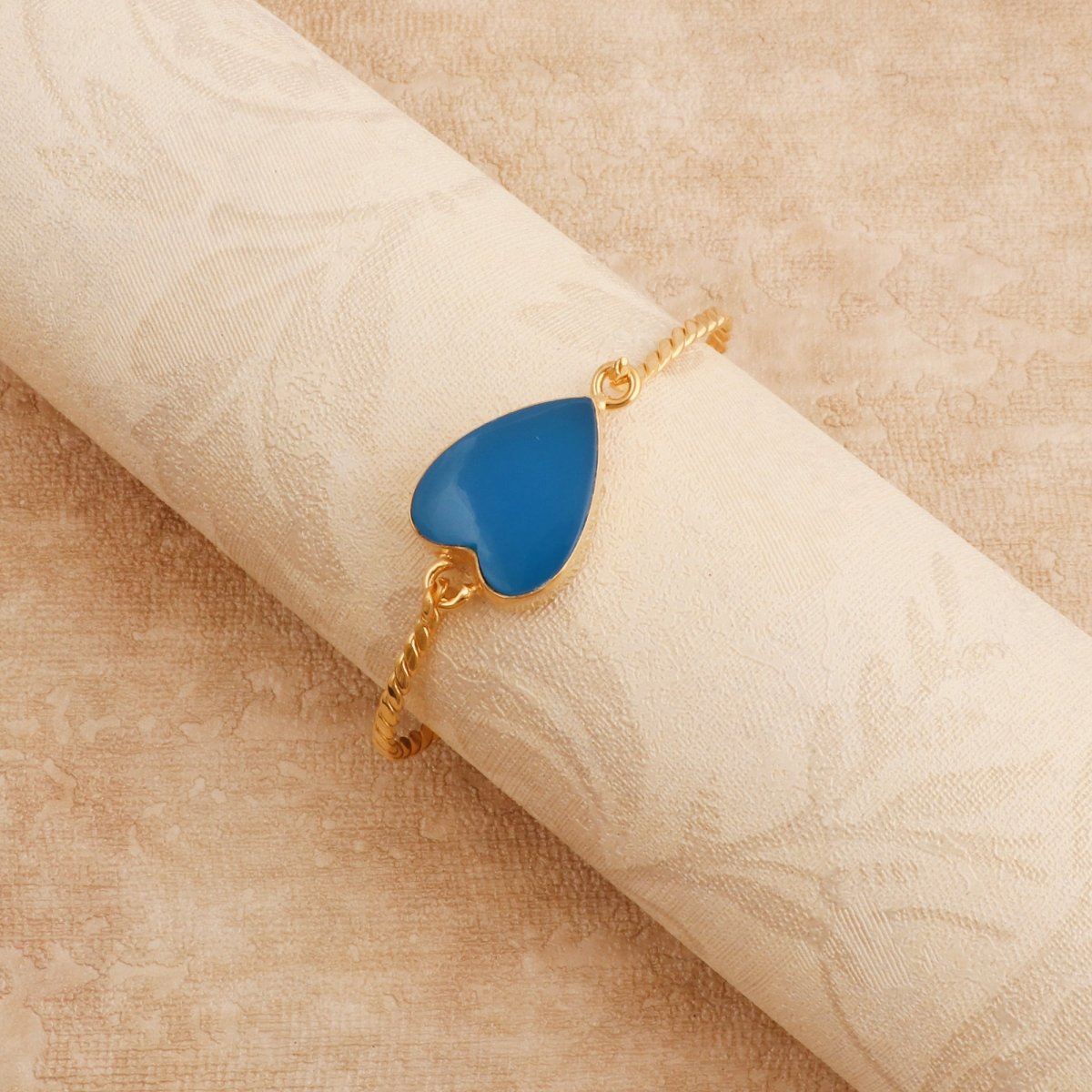 Natural Green Onyx Heart Shape Stone, Twisted Gold - Plated Bangle 5050