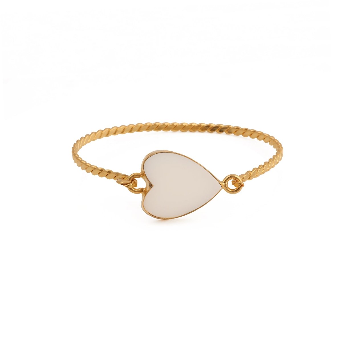 Natural Green Onyx Heart Shape Stone, Twisted Gold - Plated Bangle 5050