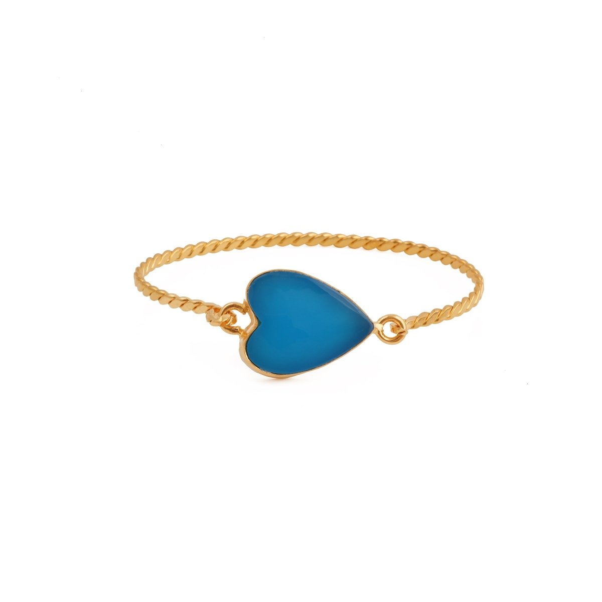 Natural Green Onyx Heart Shape Stone, Twisted Gold - Plated Bangle 5050