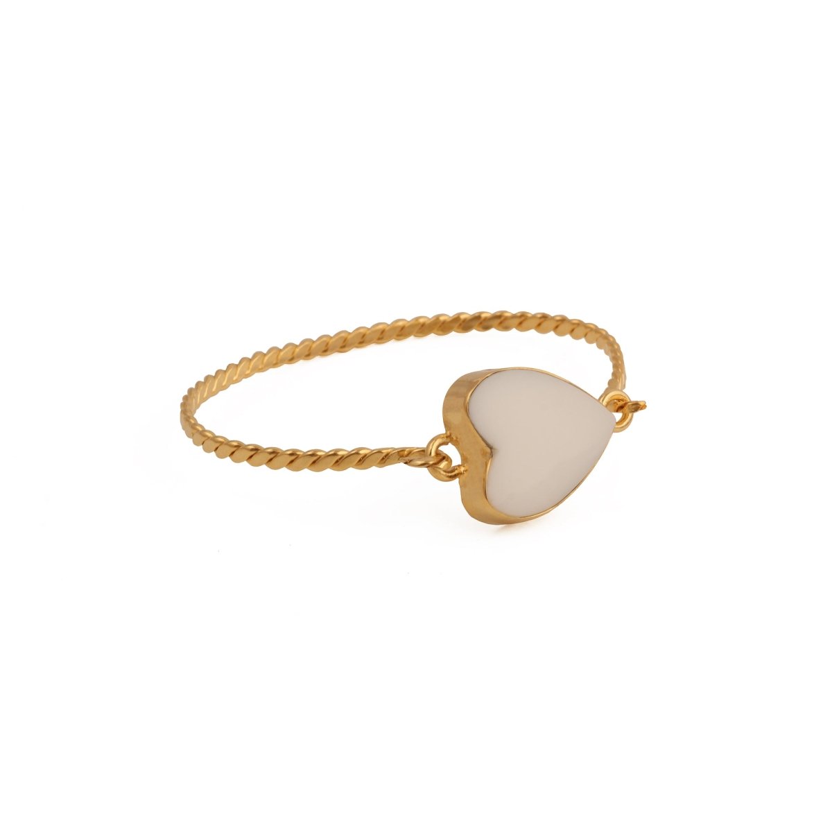 Natural Green Onyx Heart Shape Stone, Twisted Gold - Plated Bangle 5050