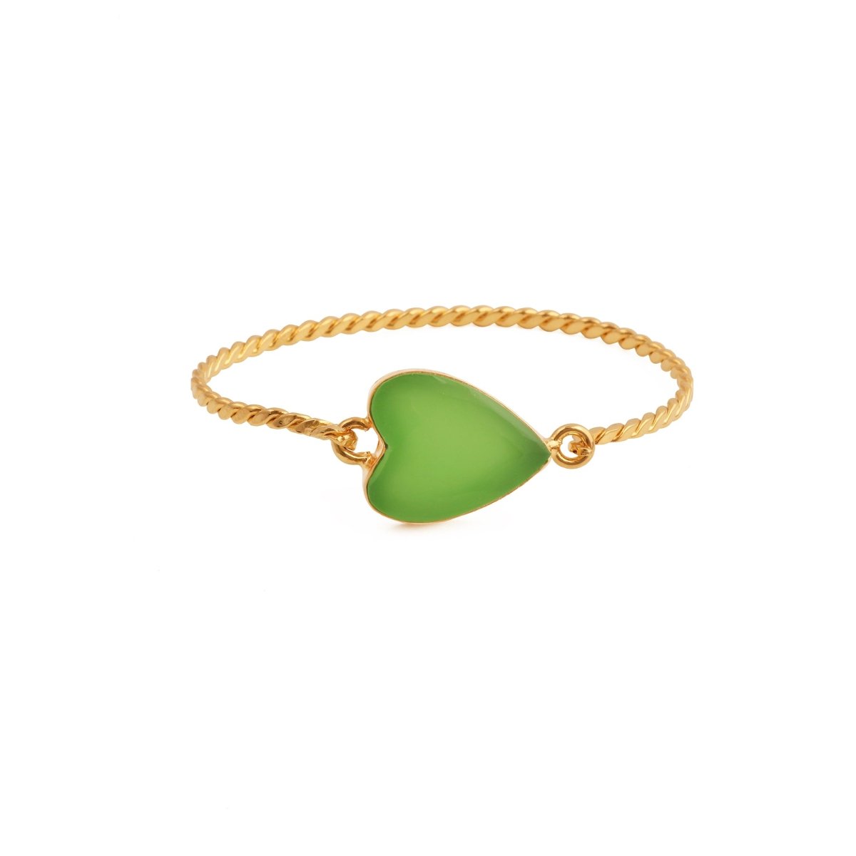 Natural Green Onyx Heart Shape Stone, Twisted Gold - Plated Bangle 5050