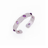 Natural Green Onyx Wavy Cuff Bangle, Textured Silver - Plated Statement Jewelry 5165