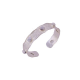 Natural Green Onyx Wavy Cuff Bangle, Textured Silver - Plated Statement Jewelry 5165