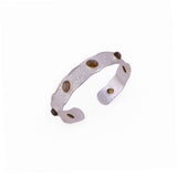 Natural Green Onyx Wavy Cuff Bangle, Textured Silver - Plated Statement Jewelry 5165