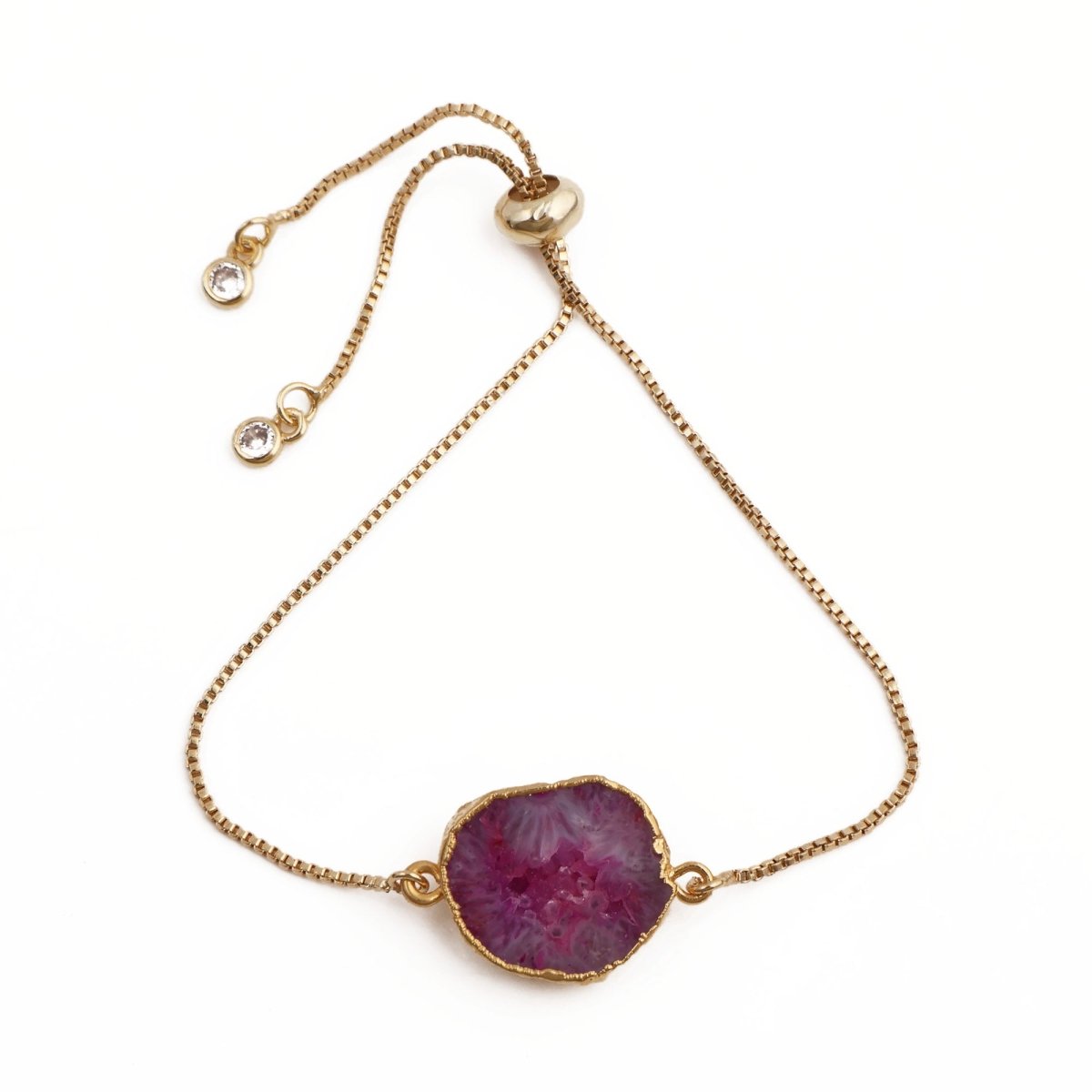 Natural Grey Geode Druzy Adjustable Chain Bracelet | Gold Box Chain Slider 5370