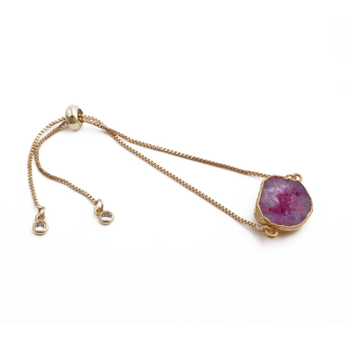 Natural Grey Geode Druzy Adjustable Chain Bracelet | Gold Box Chain Slider 5370