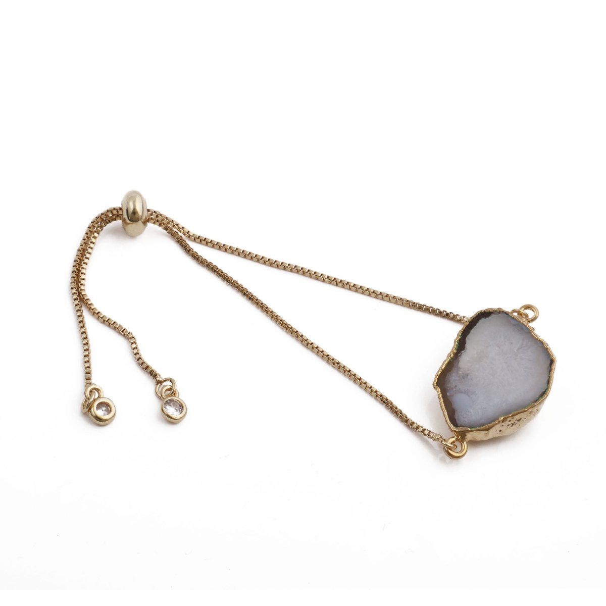 Natural Grey Geode Druzy Adjustable Chain Bracelet | Gold Box Chain Slider 5370