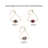 Natural Grey Geode Druzy Adjustable Chain Bracelet | Gold Box Chain Slider 5370