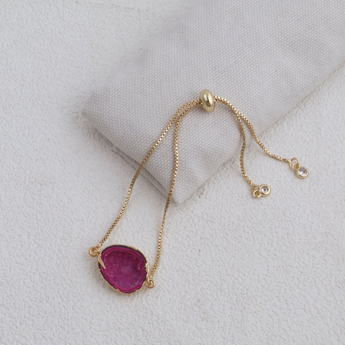 Natural Grey Geode Gemstone Bracelet | Gold Plated Slider Chain Jewelry 5370