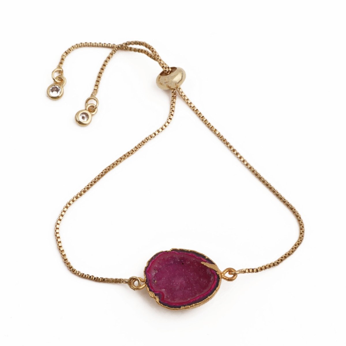 Natural Grey Geode Gemstone Bracelet | Gold Plated Slider Chain Jewelry 5370