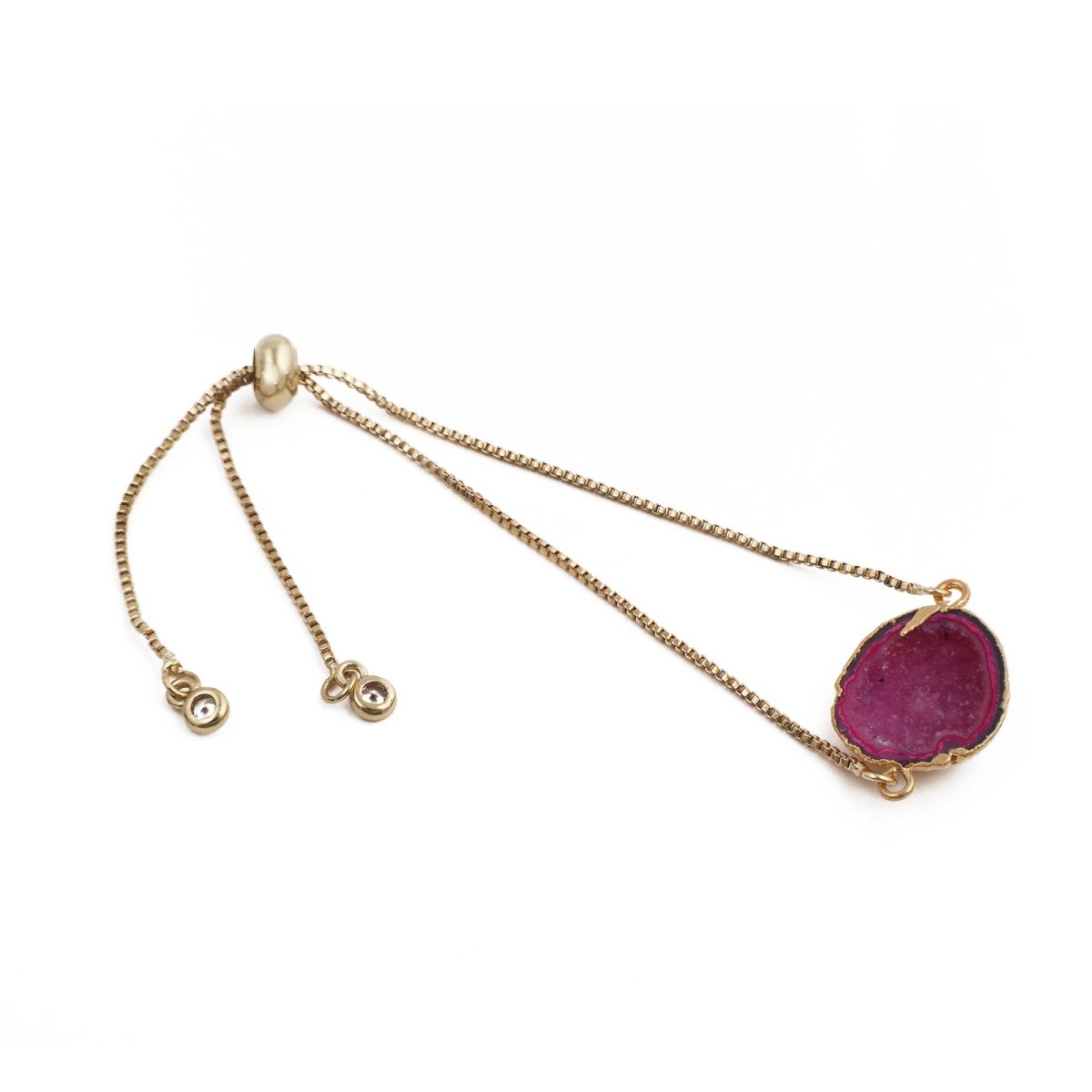 Natural Grey Geode Gemstone Bracelet | Gold Plated Slider Chain Jewelry 5370