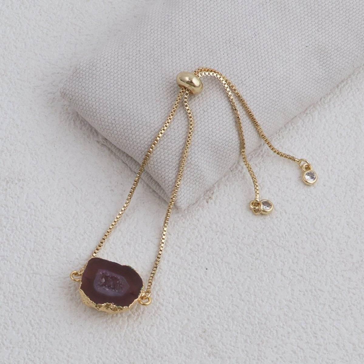 Natural Grey Geode Gemstone Bracelet | Gold Plated Slider Chain Jewelry 5370