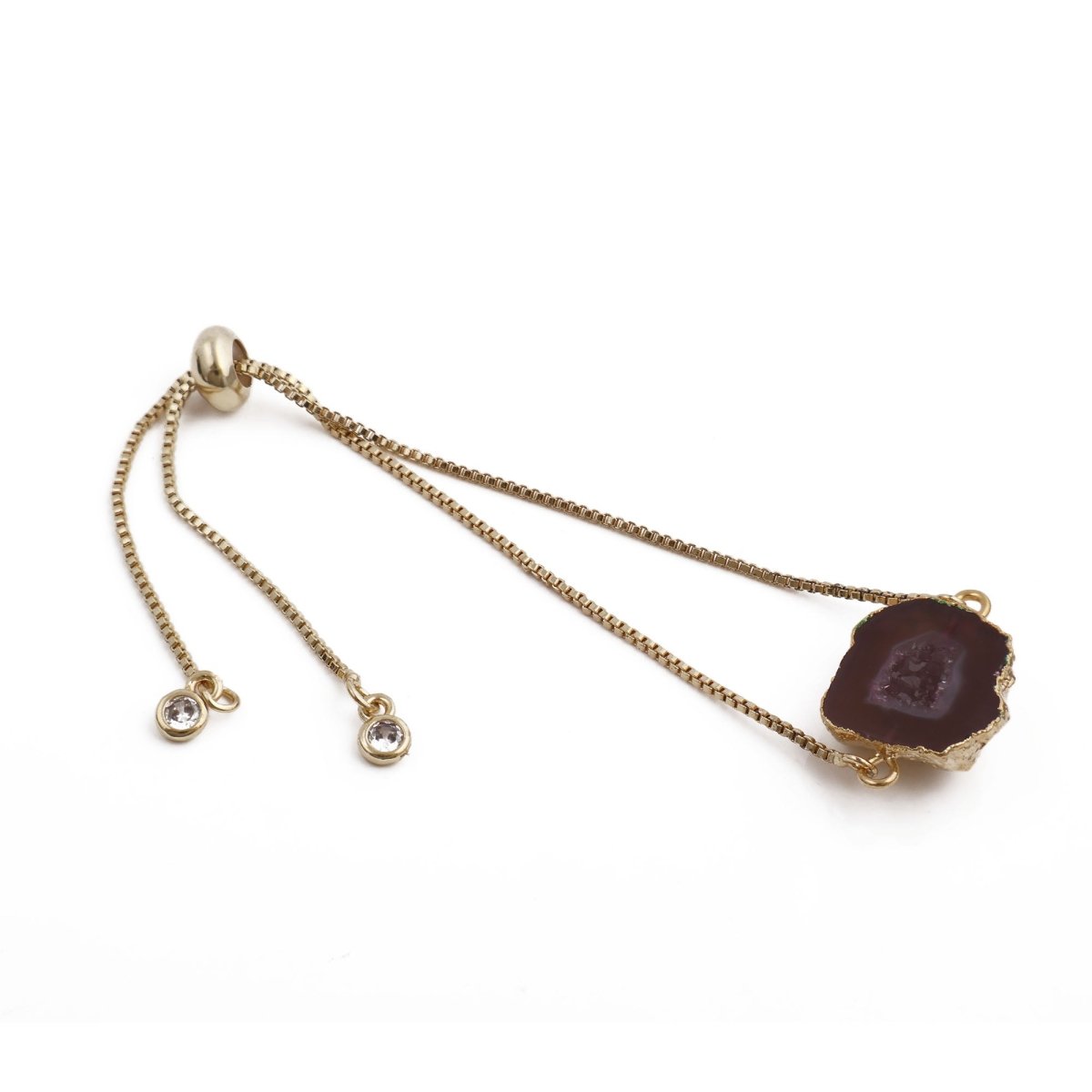 Natural Grey Geode Gemstone Bracelet | Gold Plated Slider Chain Jewelry 5370
