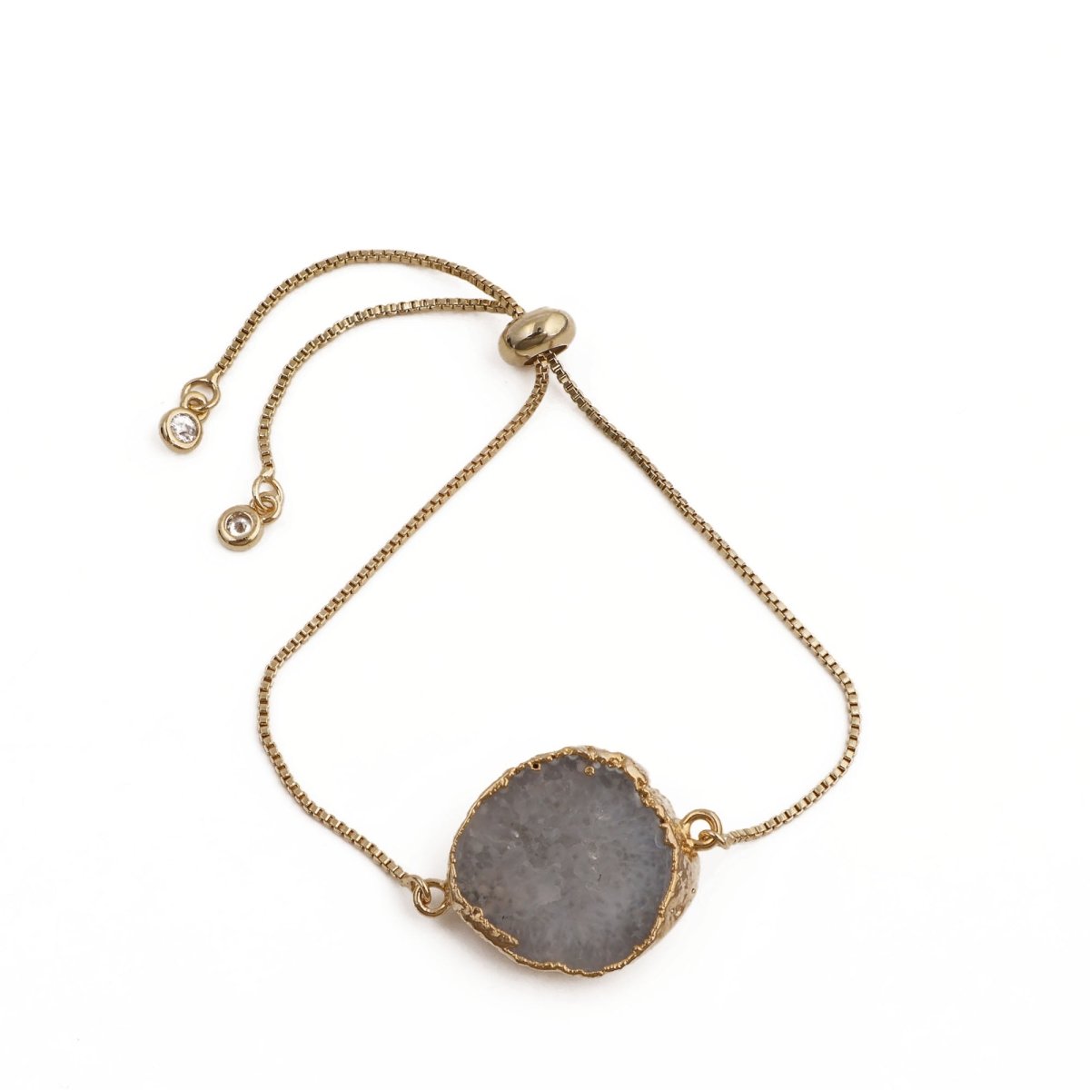 Natural Grey Geode Gemstone Bracelet | Gold Plated Slider Chain Jewelry 5370