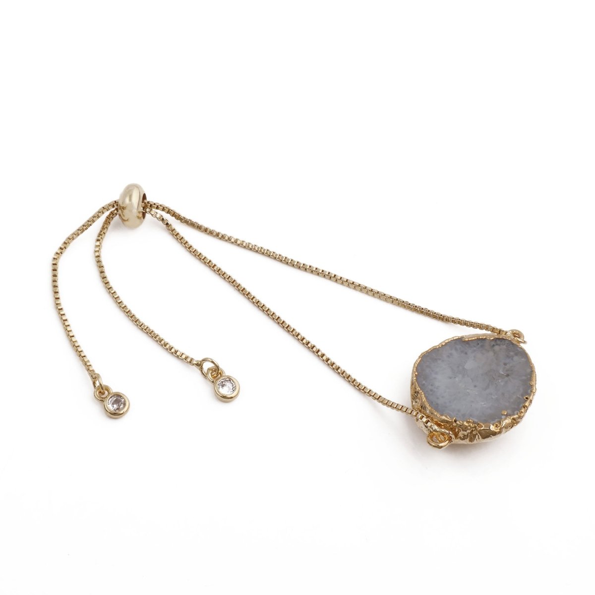 Natural Grey Geode Gemstone Bracelet | Gold Plated Slider Chain Jewelry 5370