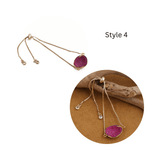 Natural Grey Geode Gemstone Bracelet | Gold Plated Slider Chain Jewelry 5370 Pink Geode