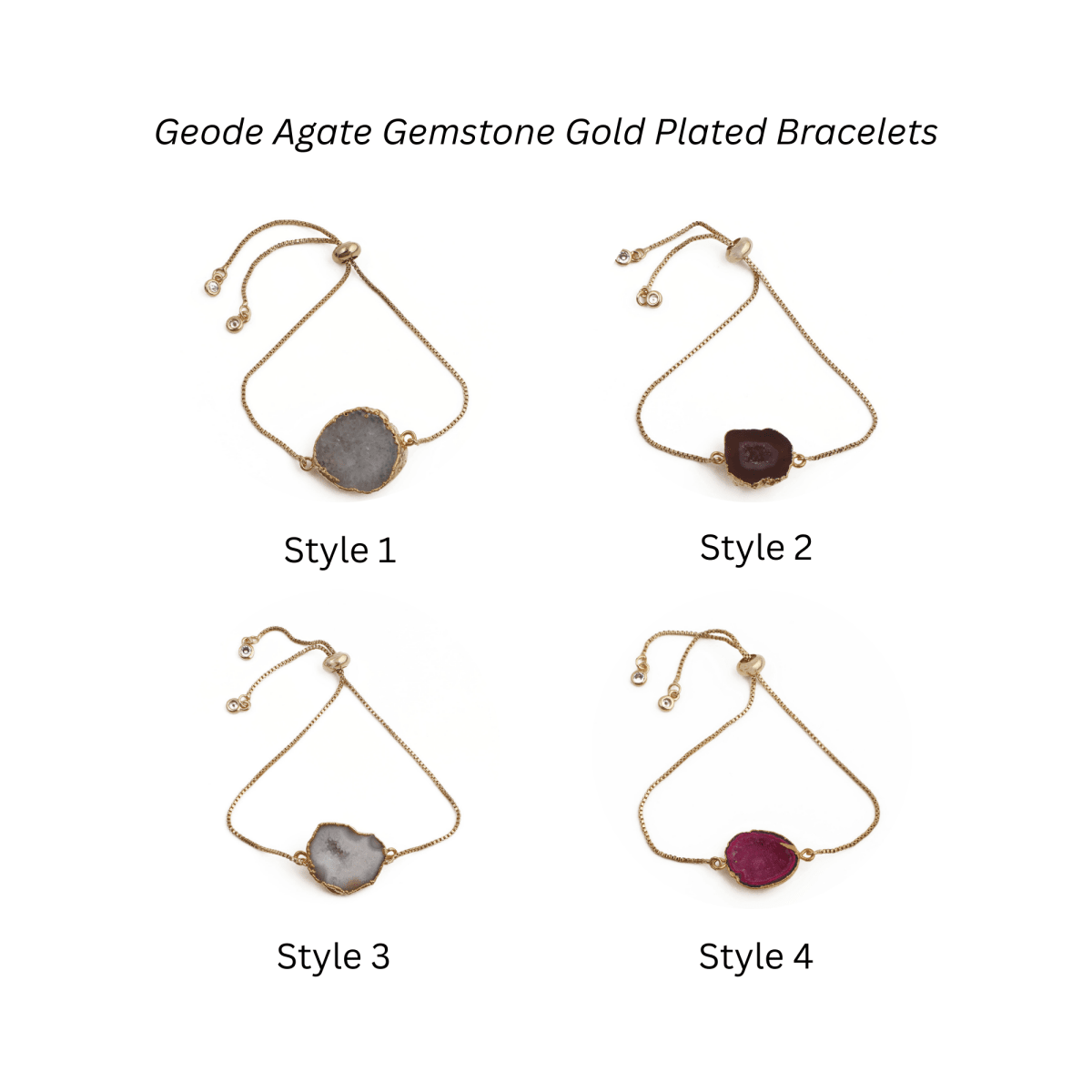 Natural Grey Geode Gemstone Bracelet | Gold Plated Slider Chain Jewelry 5370