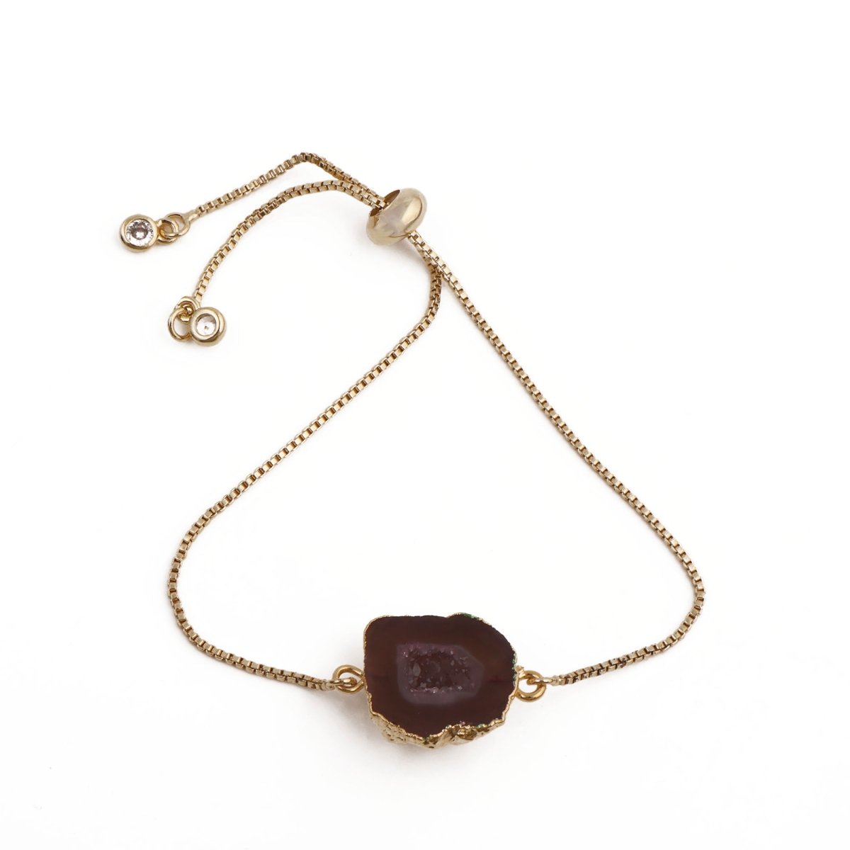 Natural Grey Geode Gemstone Bracelet | Gold Plated Slider Chain Jewelry 5370