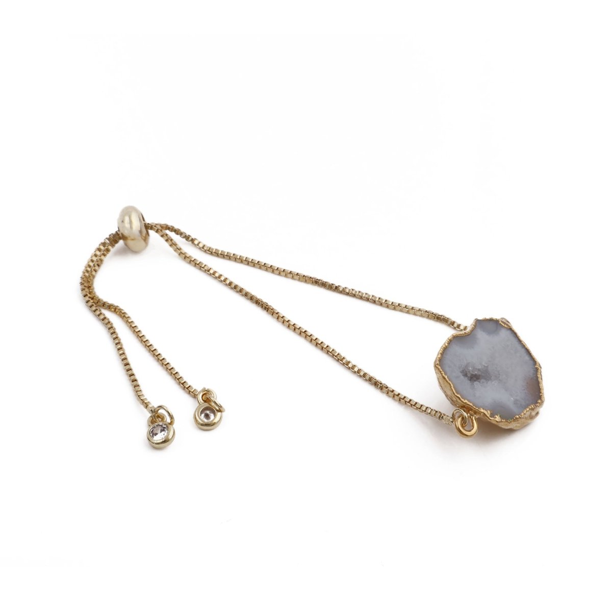 Natural Grey Geode Gemstone Bracelet | Gold Plated Slider Chain Jewelry 5370