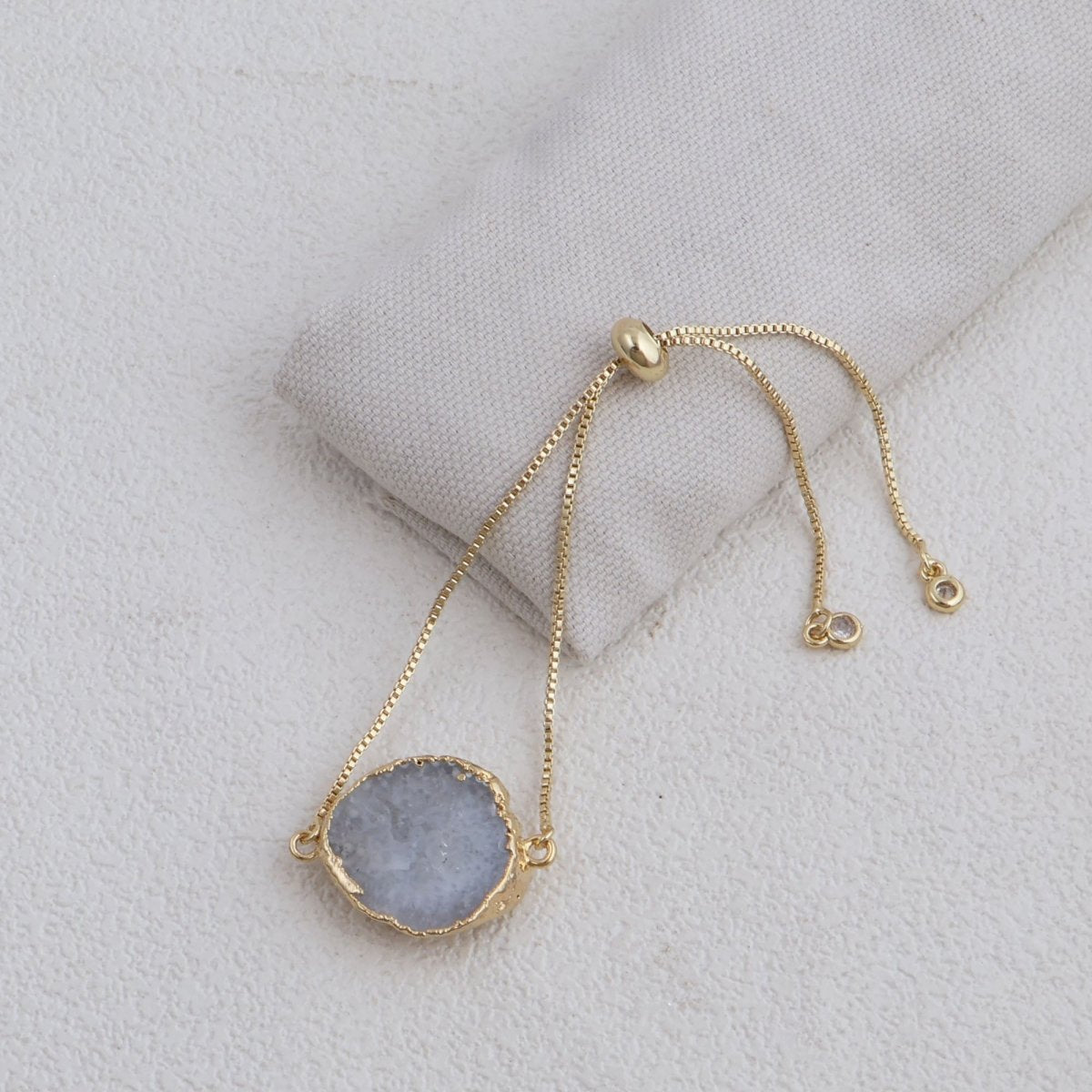 Natural Grey Geode Gemstone Bracelet | Gold Plated Slider Chain Jewelry 5370