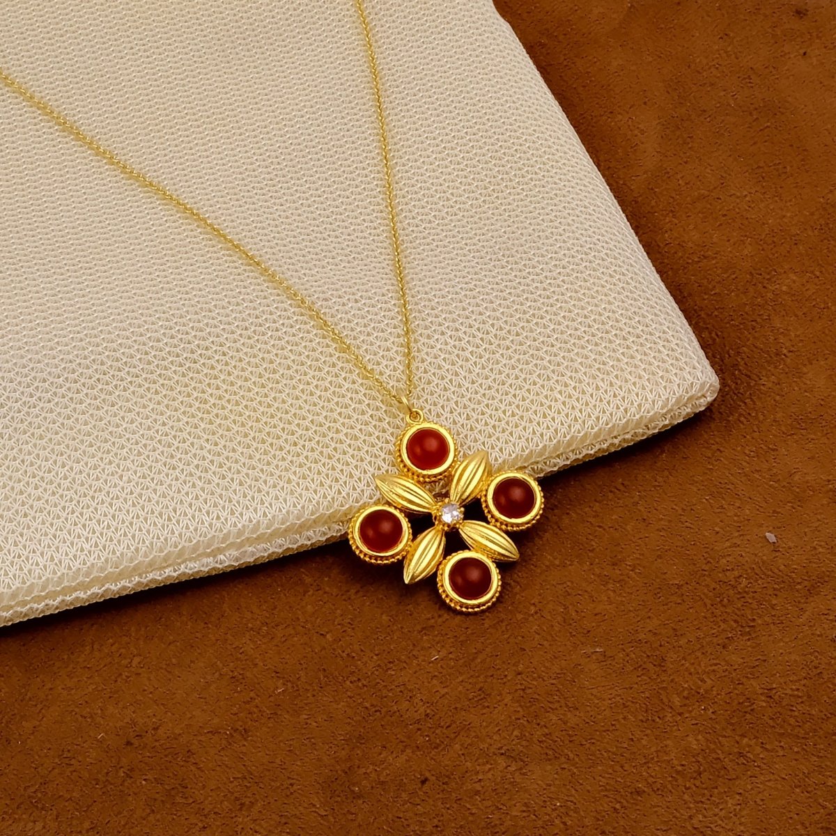 Natural Ink Blue Chalcedony Gold Plated Chain Necklace Orange